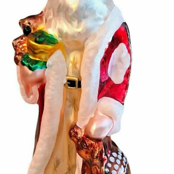 Vintage Glass Santa 12 1/2" Tall Hand Painted Deer - Picture 8 of 10